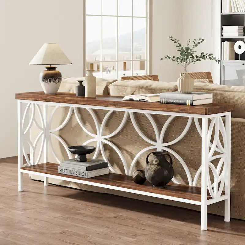 Consolle Extra Lunga con Struttura in Metallo e Ripiano con Finitura Legno - 70.86" L x 11.81" P x 31.88" H