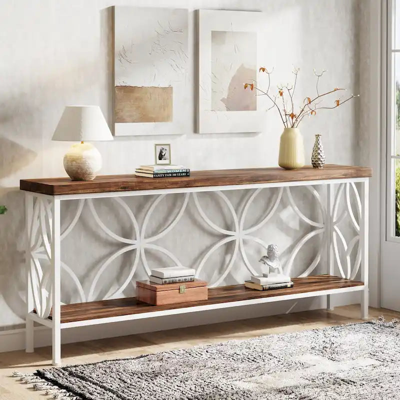 Consolle Extra Lunga con Struttura in Metallo e Ripiano con Finitura Legno - 70.86" L x 11.81" P x 31.88" H