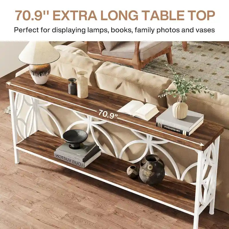 Consolle Extra Lunga con Struttura in Metallo e Ripiano con Finitura Legno - 70.86" L x 11.81" P x 31.88" H