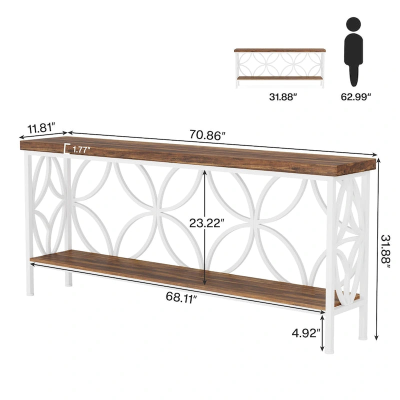 Consolle Extra Lunga con Struttura in Metallo e Ripiano con Finitura Legno - 70.86" L x 11.81" P x 31.88" H